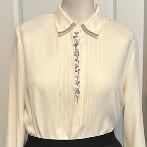 Vintage 90s Koret Embroidered Blouse Sz 16 Long Sleeve Renaissance Deadstock